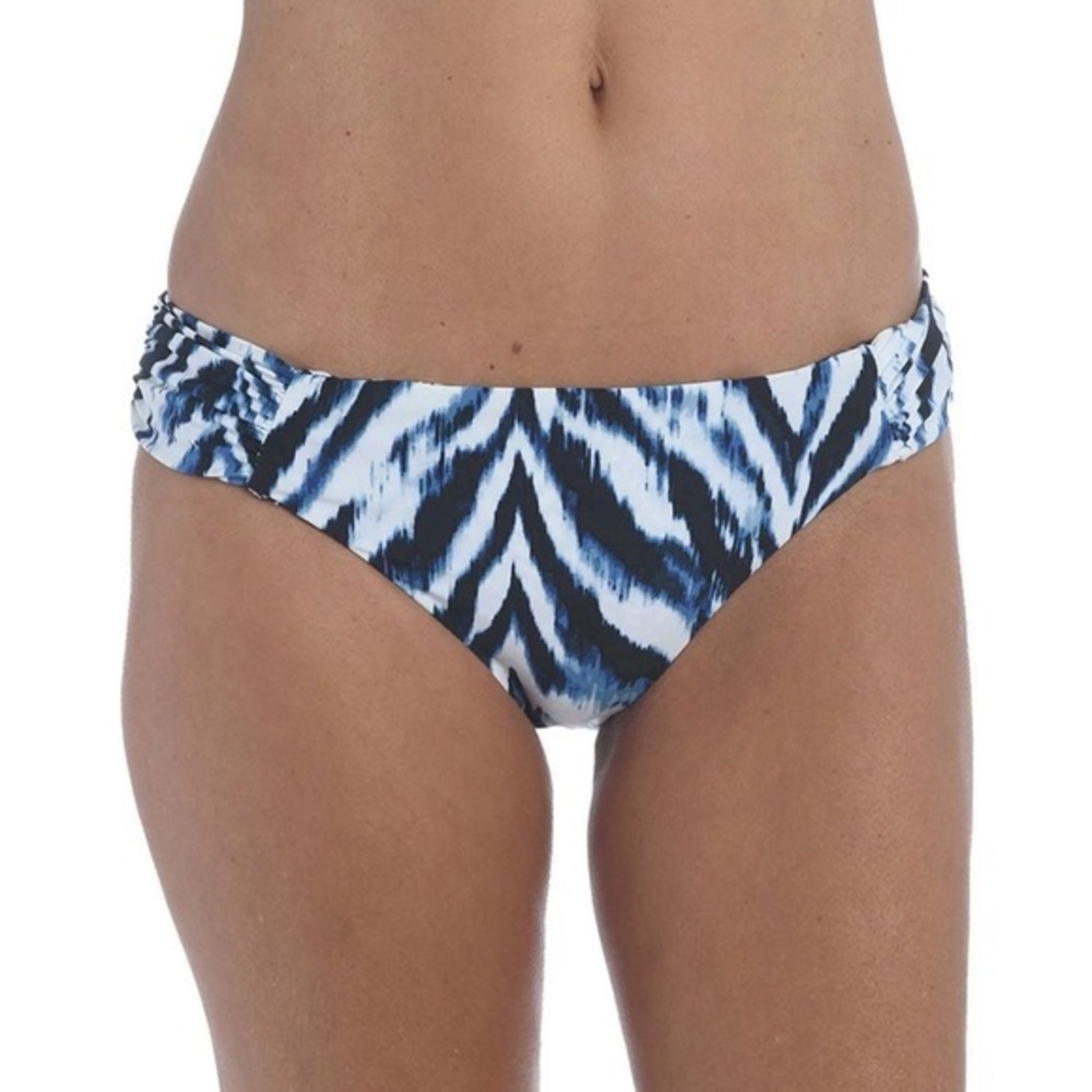 LA BLANCA Navy Printed Stretch Lined Reversible Shirred Hipster Swimsuit Bottom